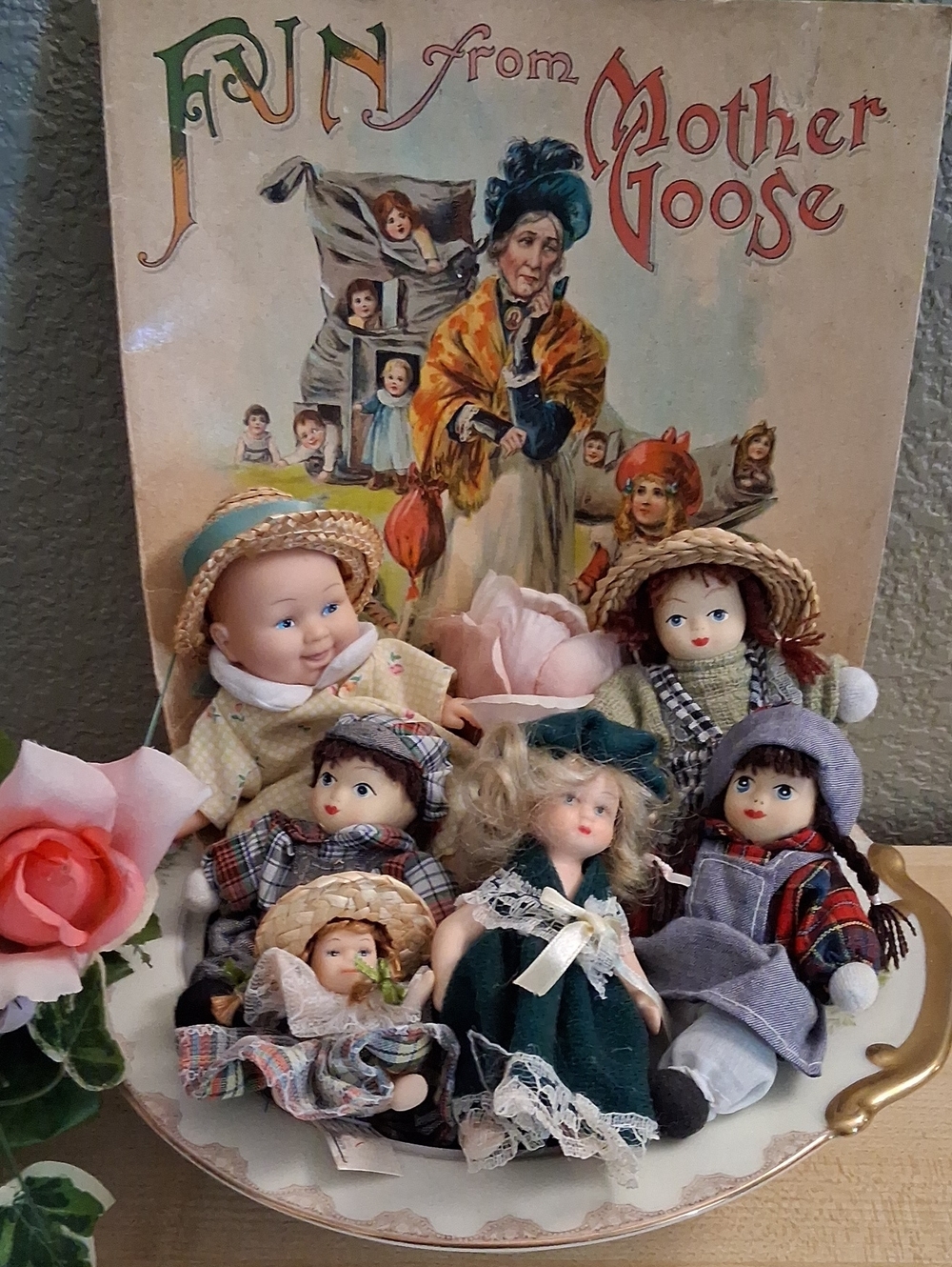 Vintage Lot  Dolls, Book, Ceramic Bowl